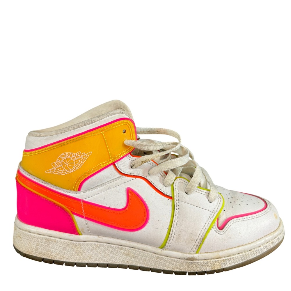 Nike Air Jordan 1 Mid White Pink Orange Yellow Neon High Top Sneakers Women 8